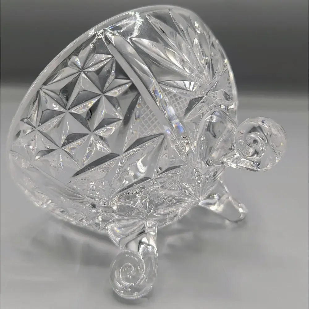 Vintage Cut Crystal Covered Candy Dish 3 Footed Lidded Bowl Pinwheel Starburst